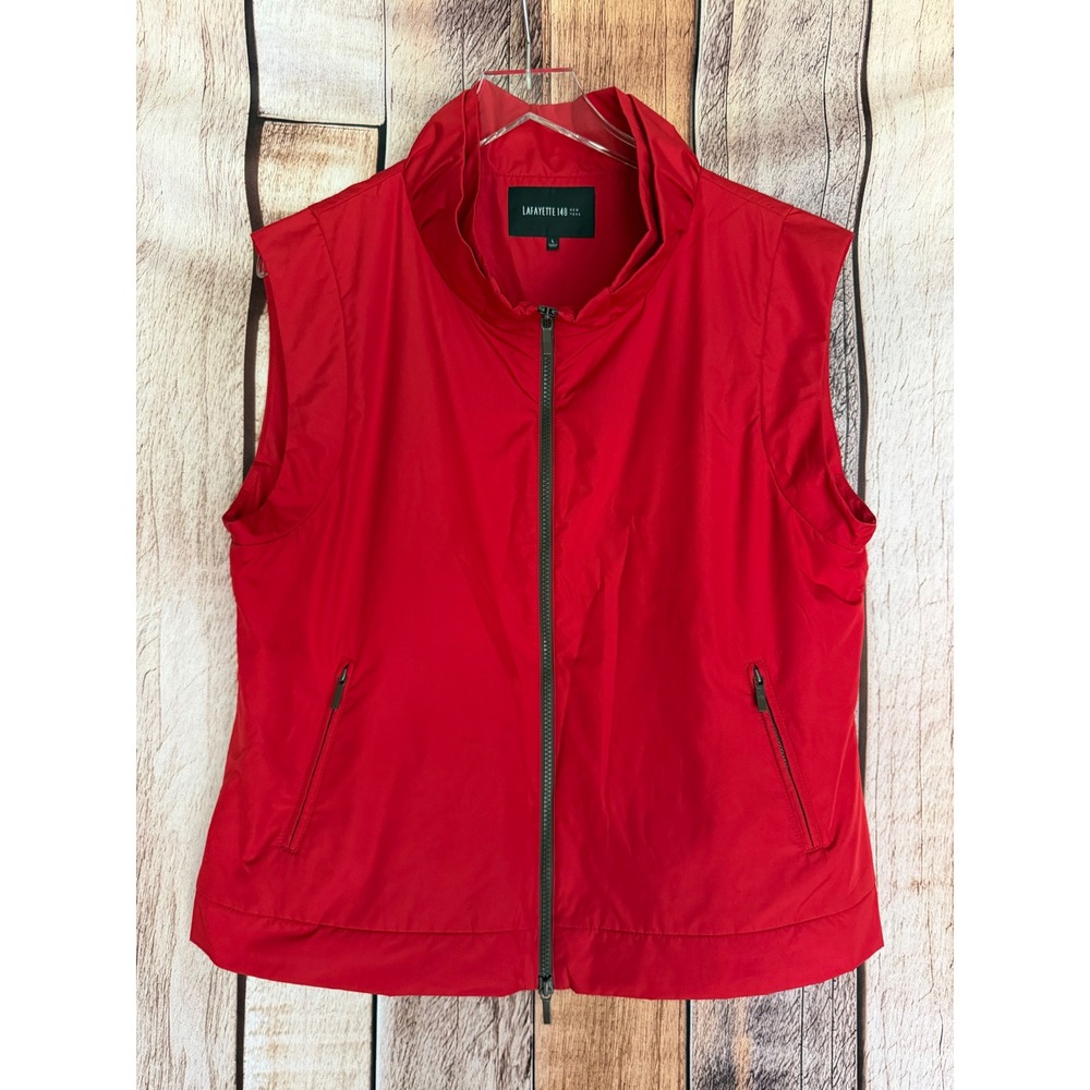 Lafayette 148 Zip Front Utility Travel Vest Travel Classic Minimalist Red Large